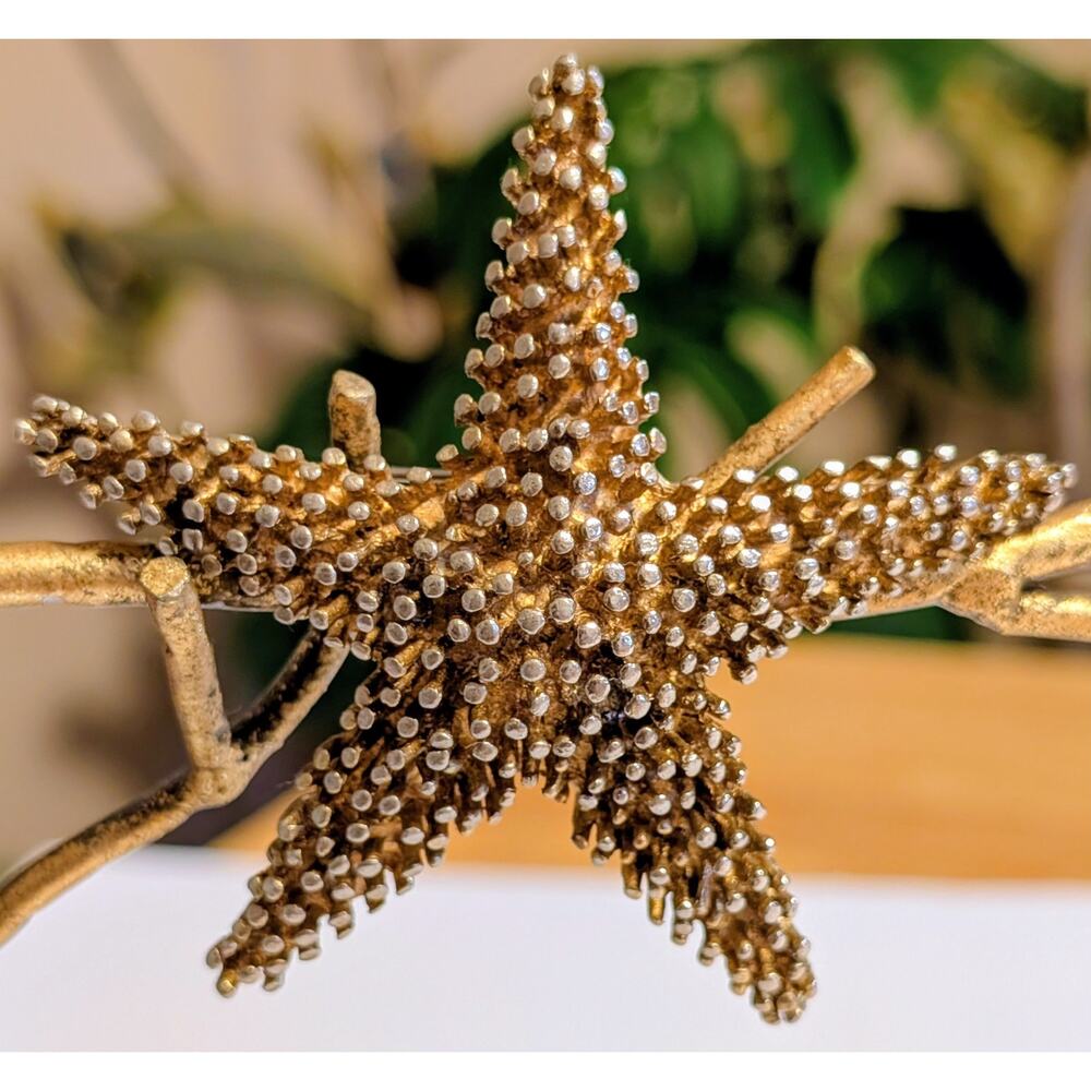 Vtg Large Gold Tone Starfish Brooch 3" Textured Pin 3D Ocean Beach Vaca Cruise